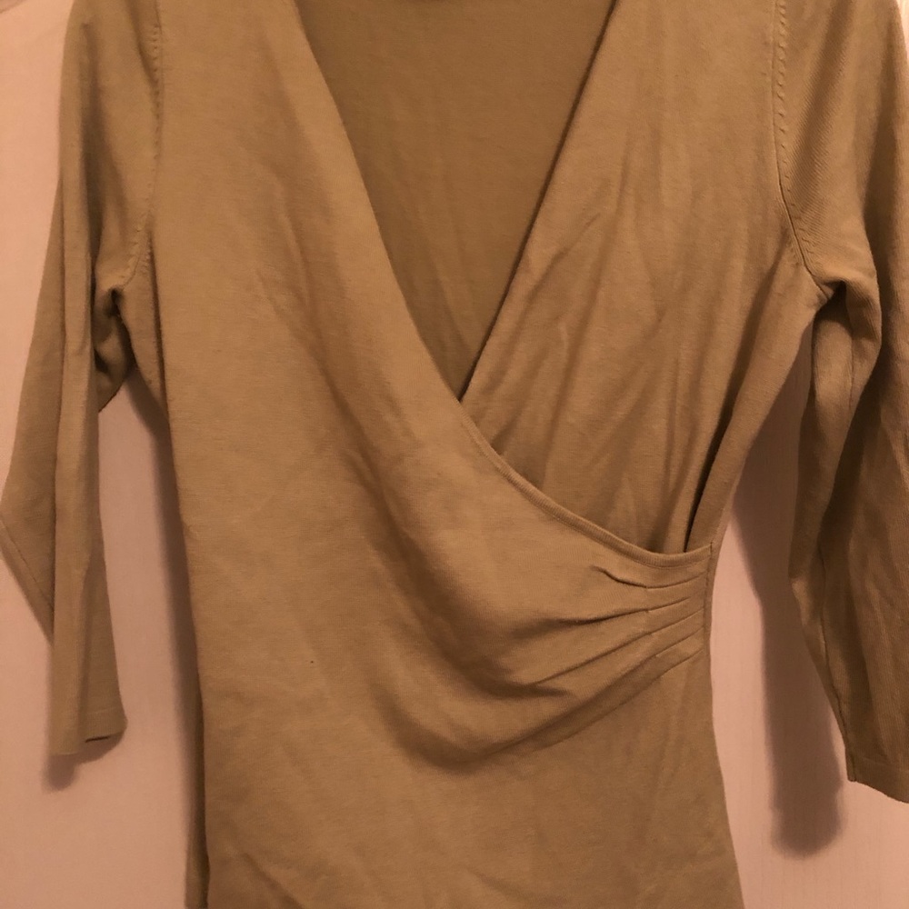 And Taylor 3/4 sleeve faux wrap sweater